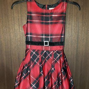Girls Plaid High Low Holiday Dress with Black Velvety Shrug